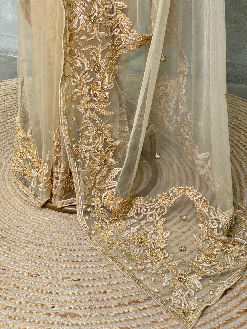 Gold net bridal designer saree - PSD40