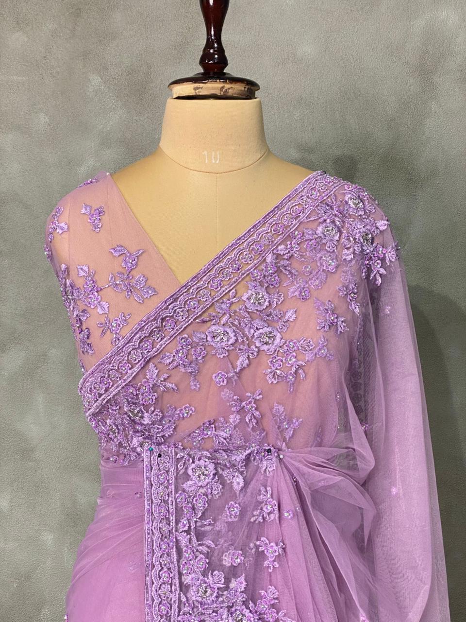 Lavender net bridal designer saree - PSD41