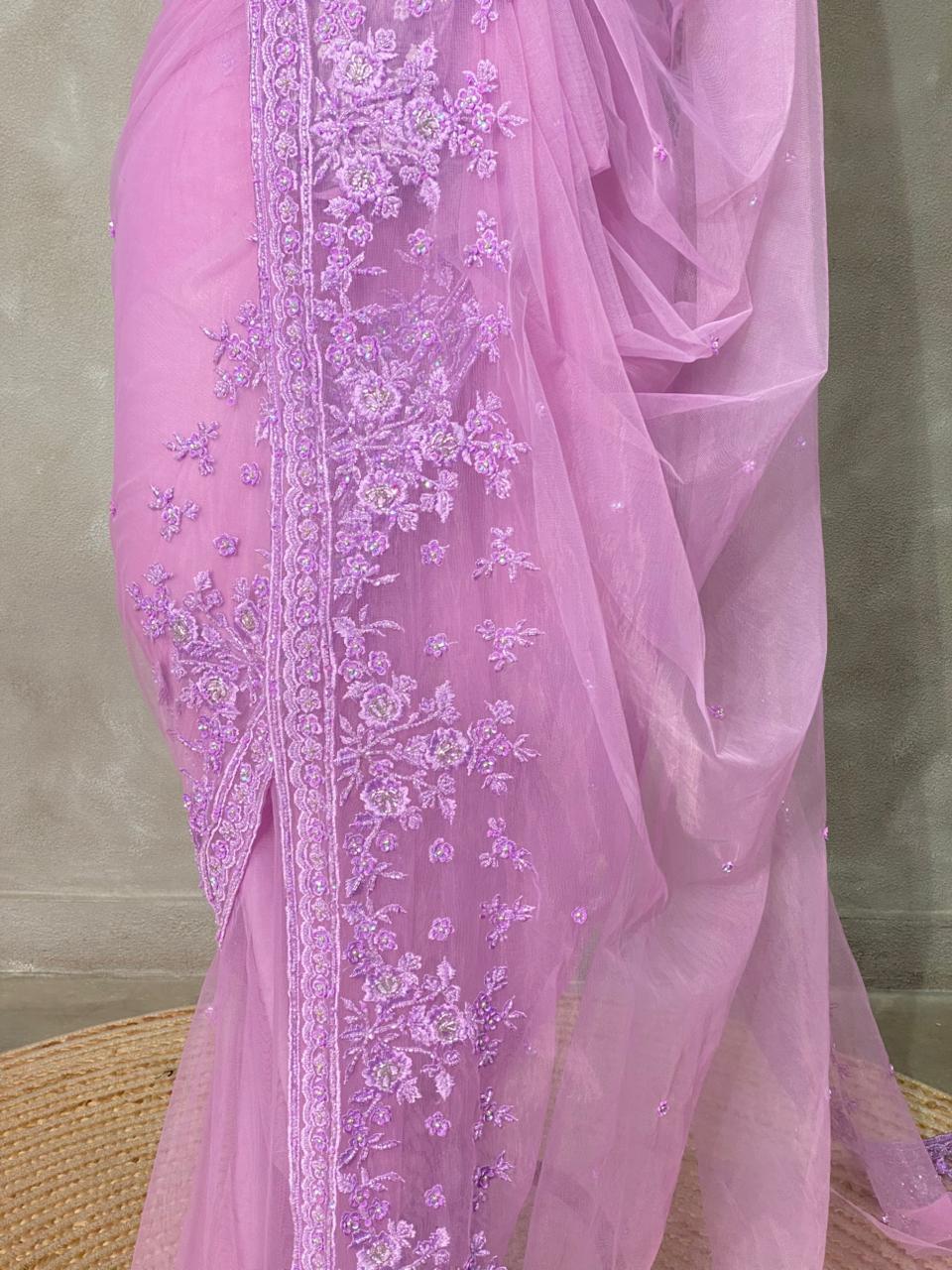 Lavender net bridal designer saree - PSD41