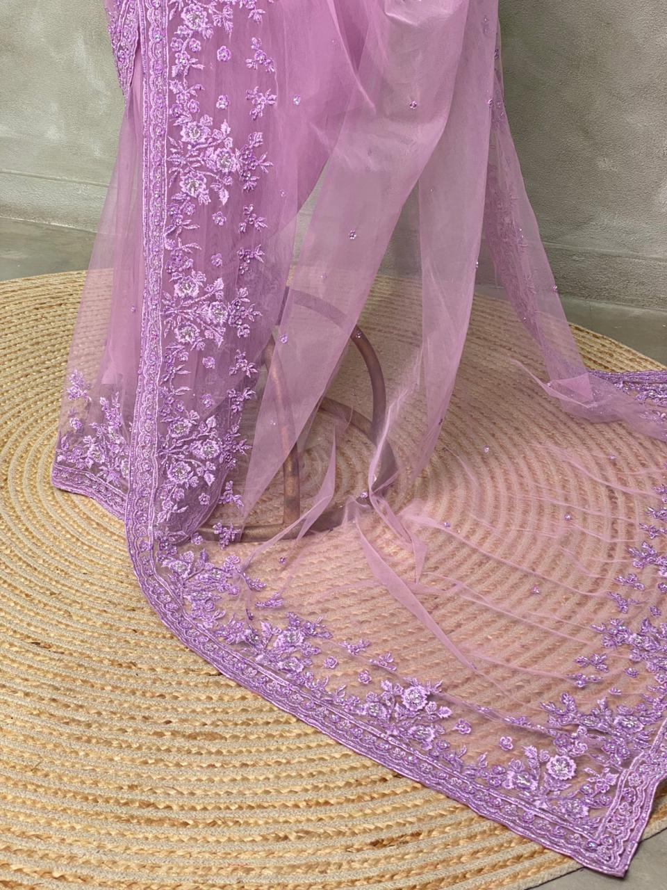 Lavender net bridal designer saree - PSD41