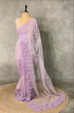 lavender net bridal designer saree - PSD43