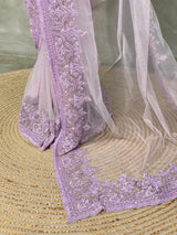 lavender net bridal designer saree - PSD43