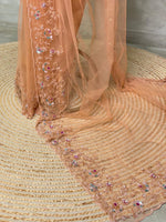 Peachish gold net bridal designer saree - PSD44