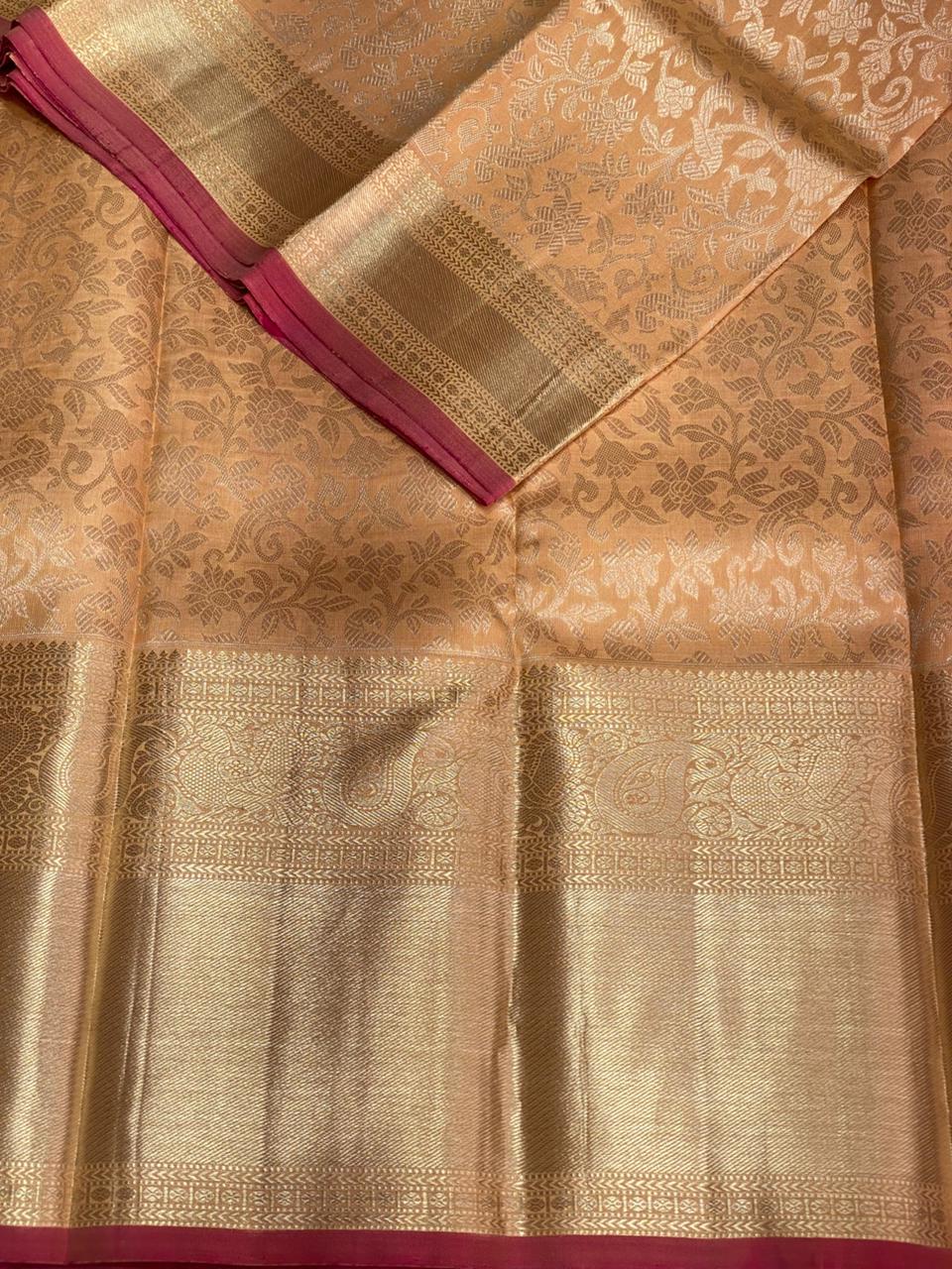 Nude Peach and rani pink Kanchipuram Silk saree - PPURE58
