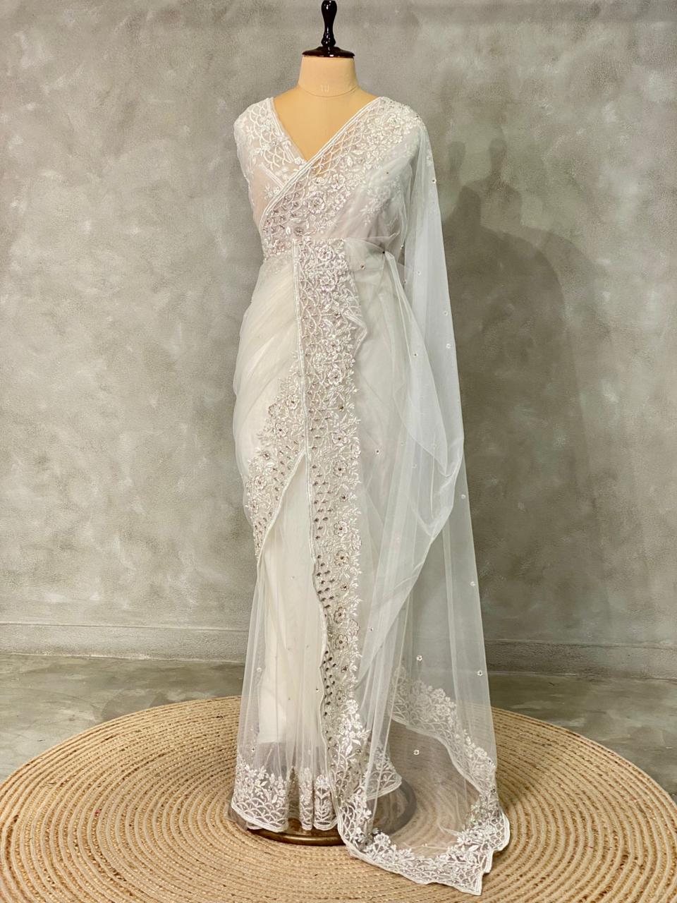 white net bridal designer saree - PSD46