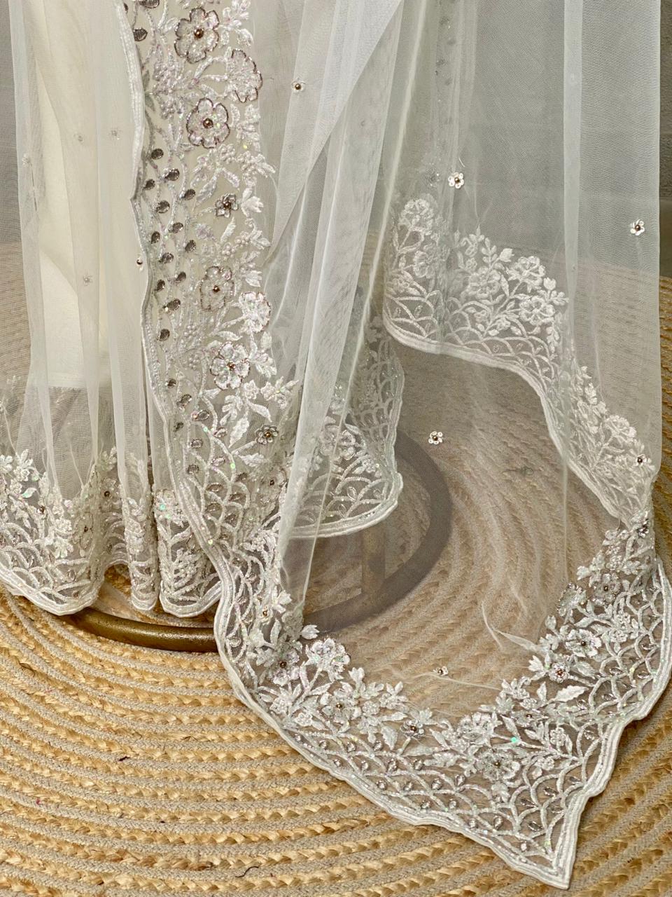 white net bridal designer saree - PSD46