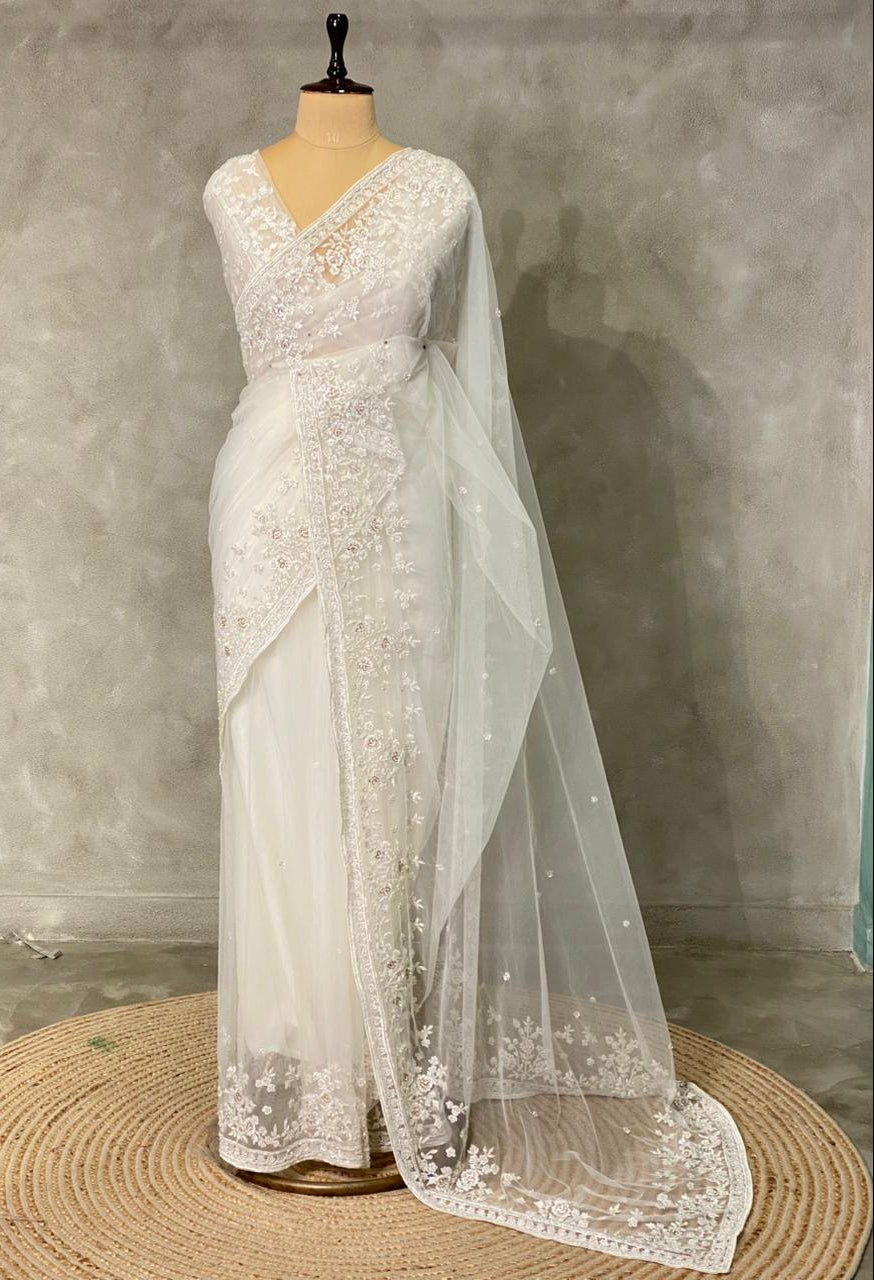 white net bridal designer saree - PSD47