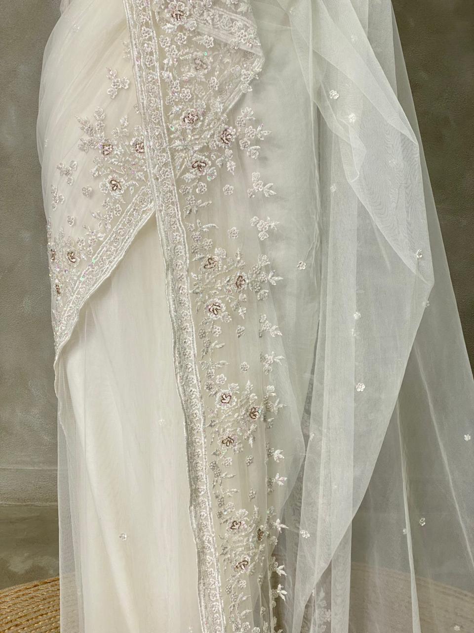 white net bridal designer saree - PSD47