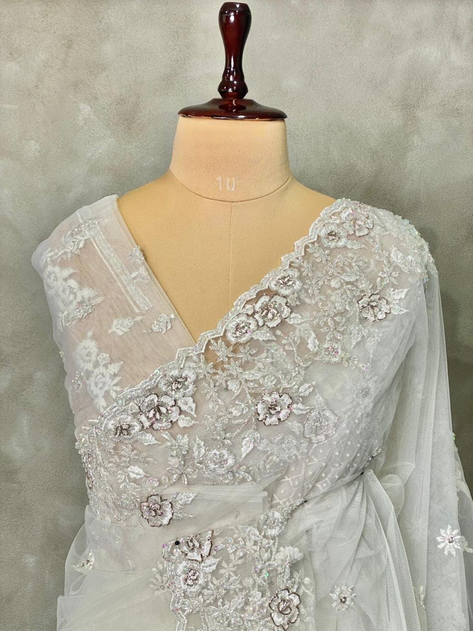 white net bridal designer saree - PSD49