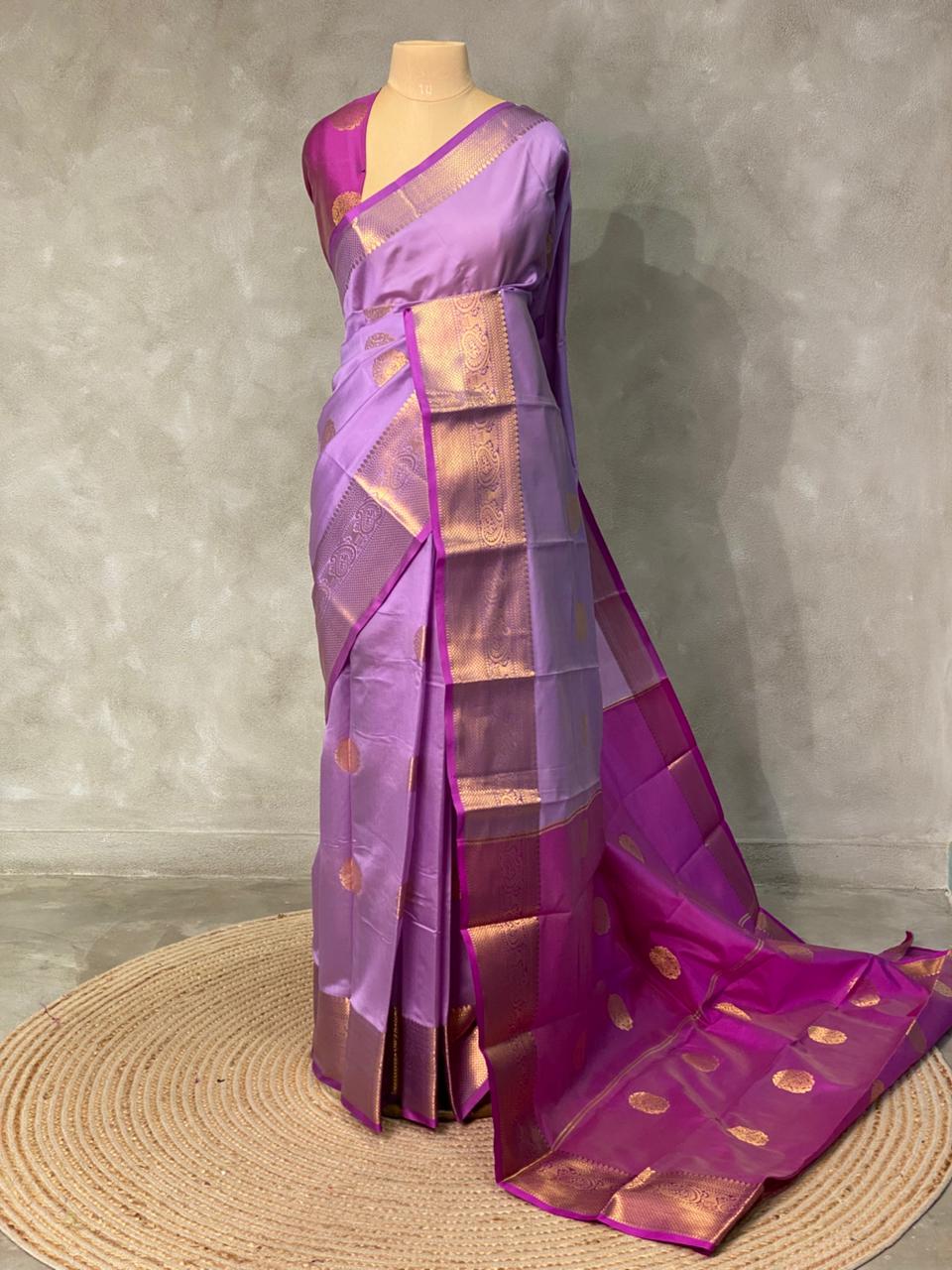 Lavender and Purple semi kanchipuram soft silk saree - PSSN112N