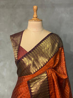 Rust Orange and brown semi Banarasi saree -MPS15C-IH
