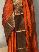 Rust Orange and brown semi Banarasi saree -MPS15C-IH