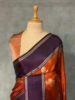 Rust Orange and brown semi Banarasi saree -AISH1