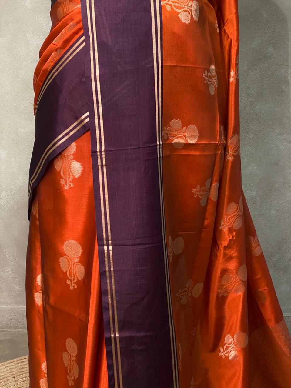 Rust Orange and brown semi Banarasi saree -AISH1