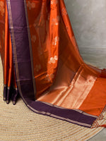 Rust Orange and brown semi Banarasi saree -AISH1