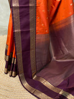 Rust Orange and deep purple silk saree- PSSR196