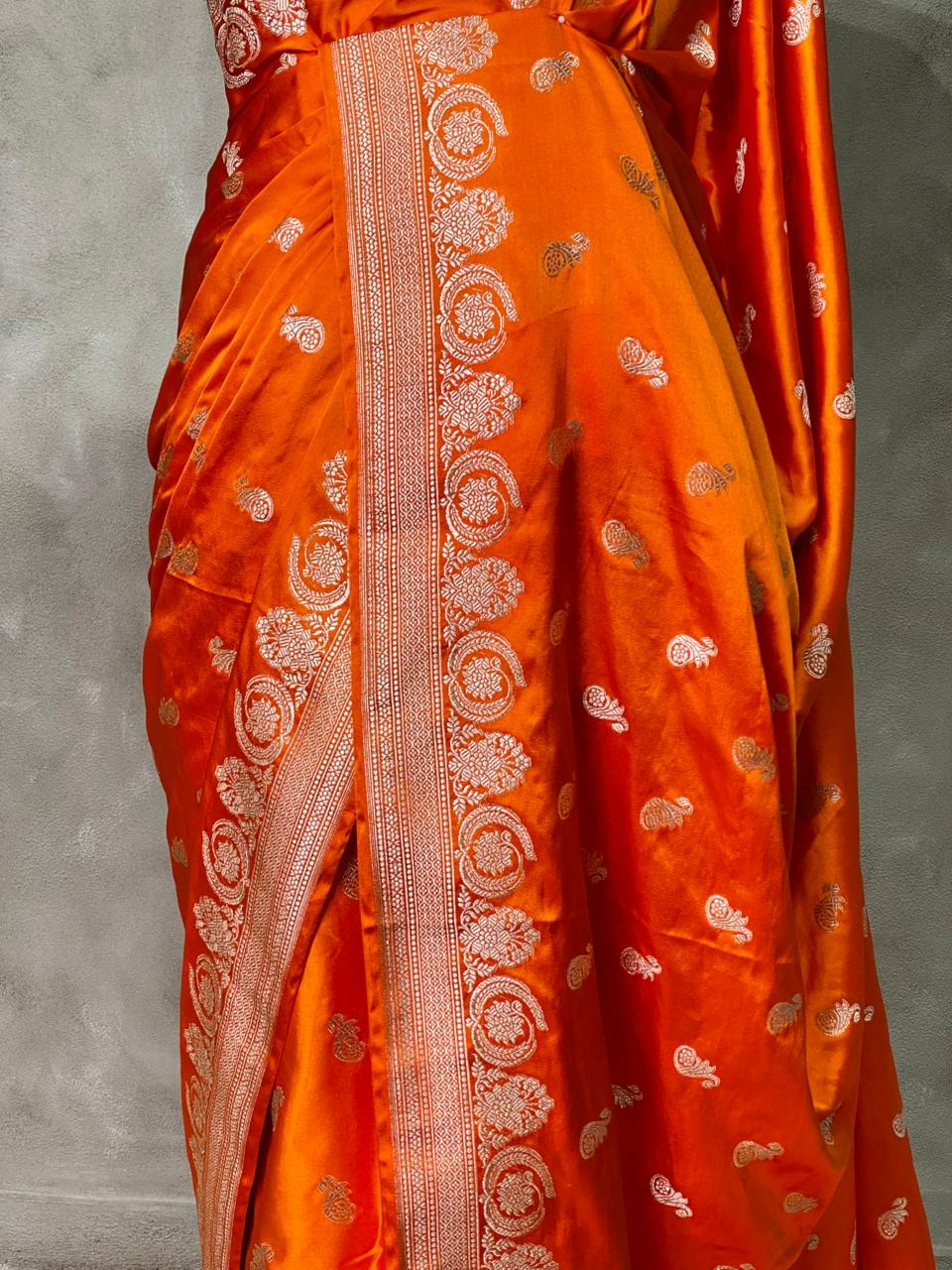 Orange and light gold zatin Banarasi saree- MPSZ