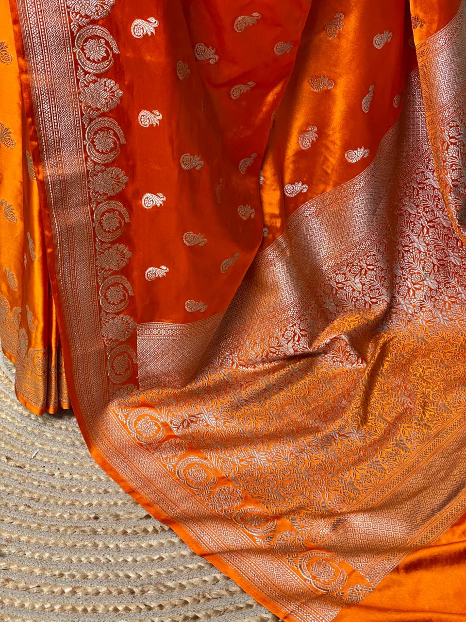 Orange and light gold zatin Banarasi saree- MPSZ