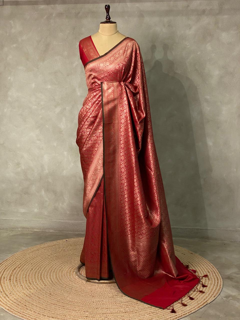 Maroon Semi katan silksaree - AISHSK14