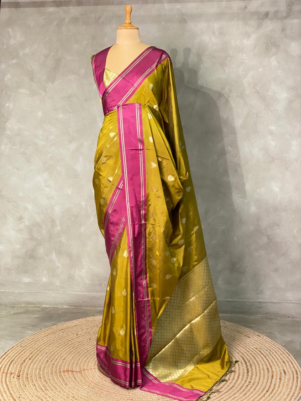 Olive Green and Purple banarasi silksaree - AISH13
