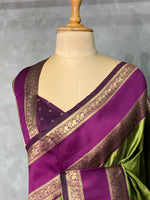 Olive Green and Purple Banarasi saree -BSP12