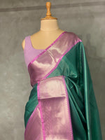 Green and Pink banarasi Chanderi Tissue silksaree - MPS24