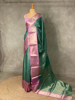 Green and Pink banarasi Chanderi Tissue silksaree - MPS24