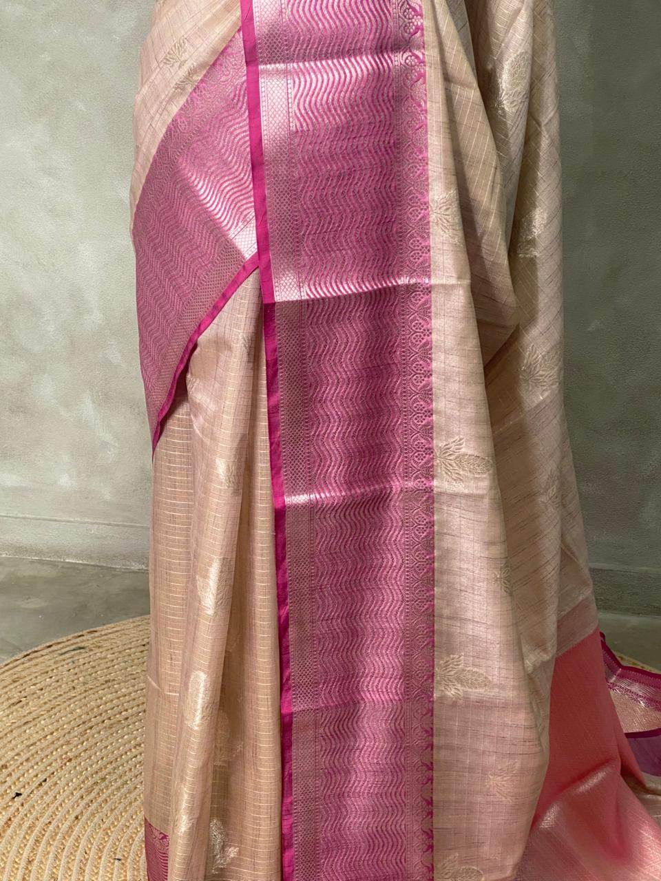 Light chicku and Pink banarasi Chanderi Tissue silksaree - MPS25
