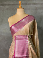 Light chicku and Pink banarasi Chanderi Tissue silksaree - MPS26