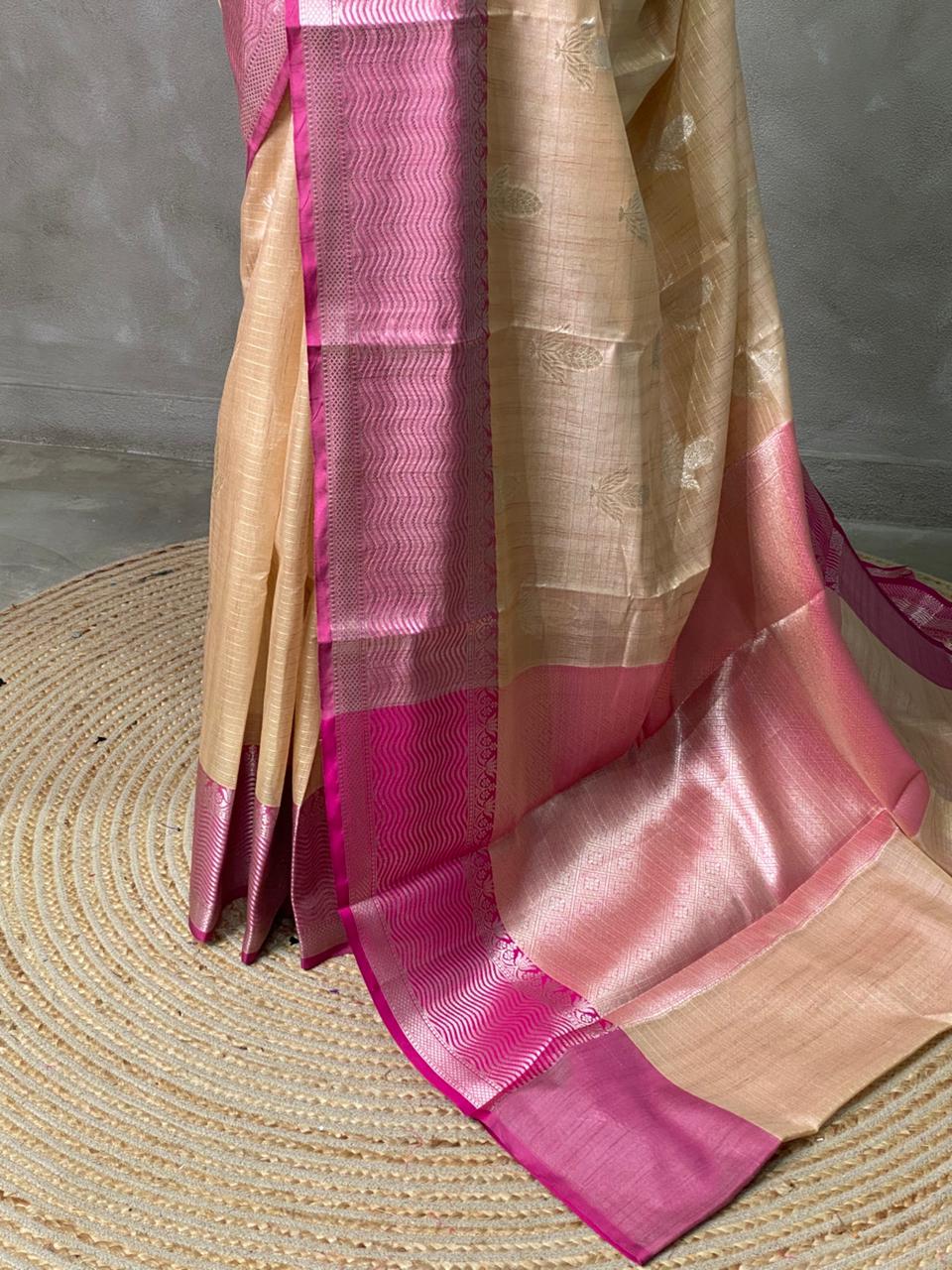 Light chicku and Pink banarasi Chanderi Tissue silksaree - MPS26