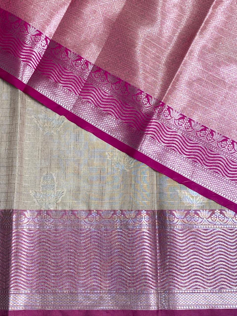 Light chicku and Pink banarasi Chanderi Tissue silksaree - MPS26