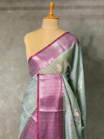 Ice blue and magenta banarasi Chanderi Tissue silksaree - MPS27