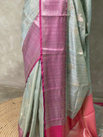 Ice blue and magenta banarasi Chanderi Tissue silksaree - MPS27