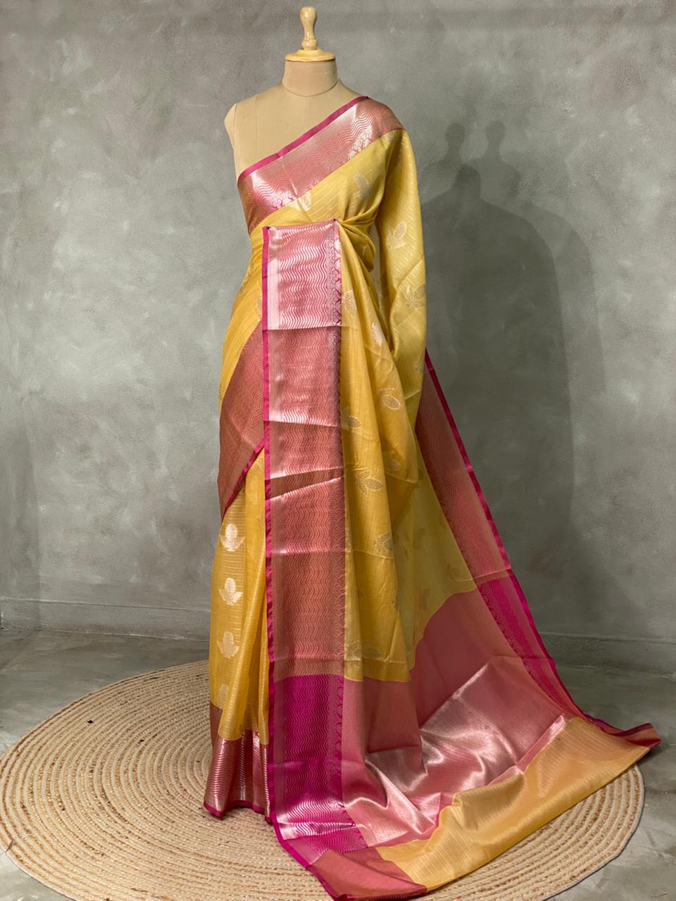Yellow and magenta banarasi Chanderi Tissue silksaree - MPS28