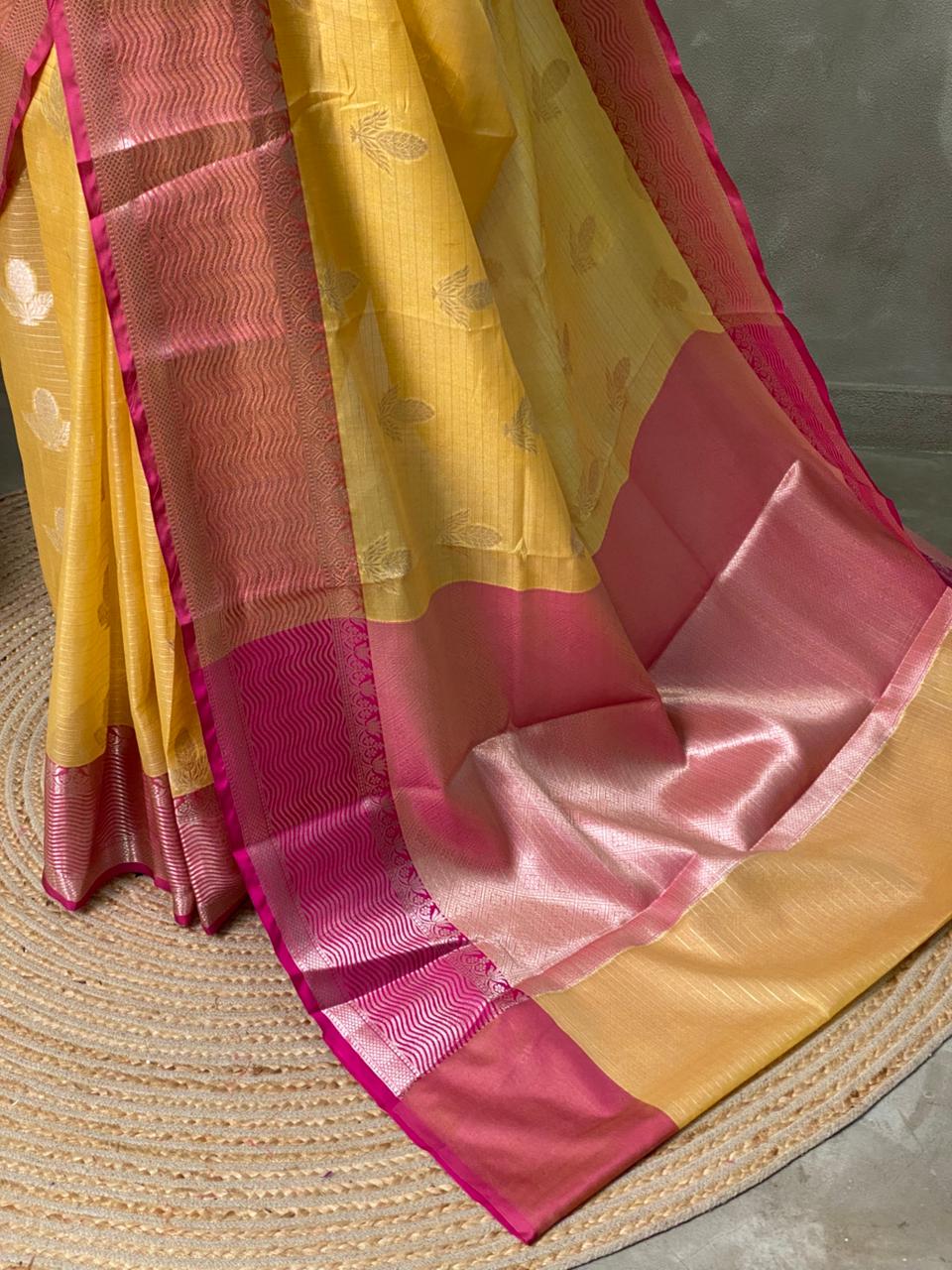 Yellow and magenta banarasi Chanderi Tissue silksaree - MPS28