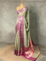 Pastal Green and magenta banarasi Chanderi Tissue silksaree - MPS29