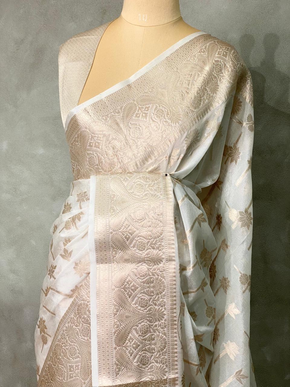 Off white and Gold Banarasi silksaree - MPS31B
