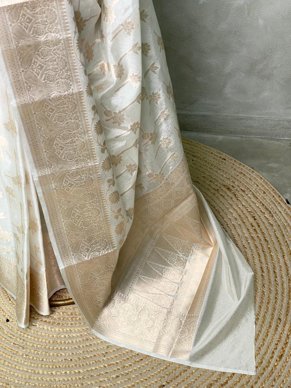 Off white and Gold Banarasi silksaree - MPS31B