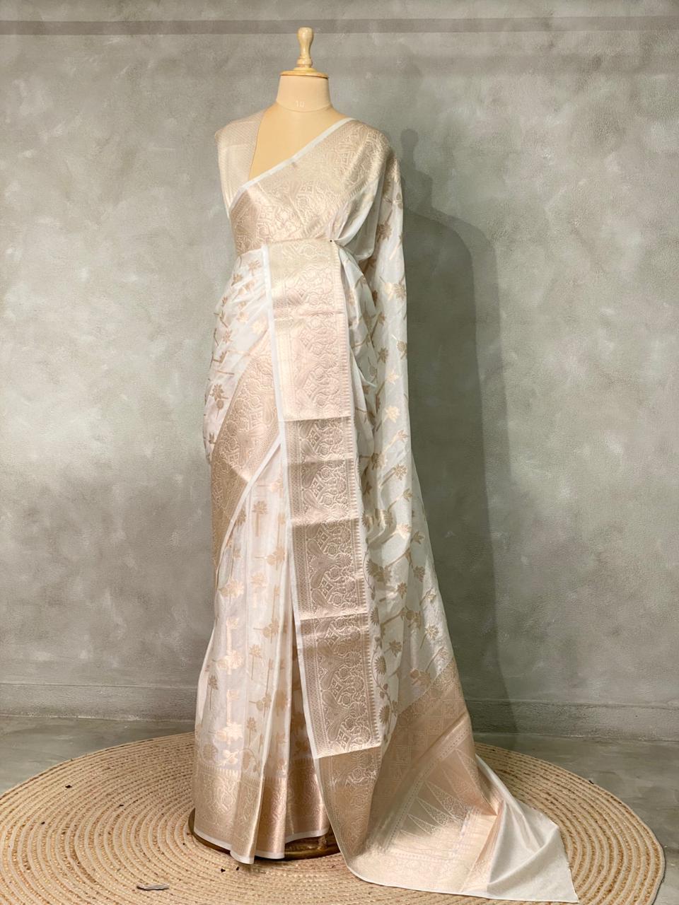 Off white and Gold Banarasi silksaree - MPS31B