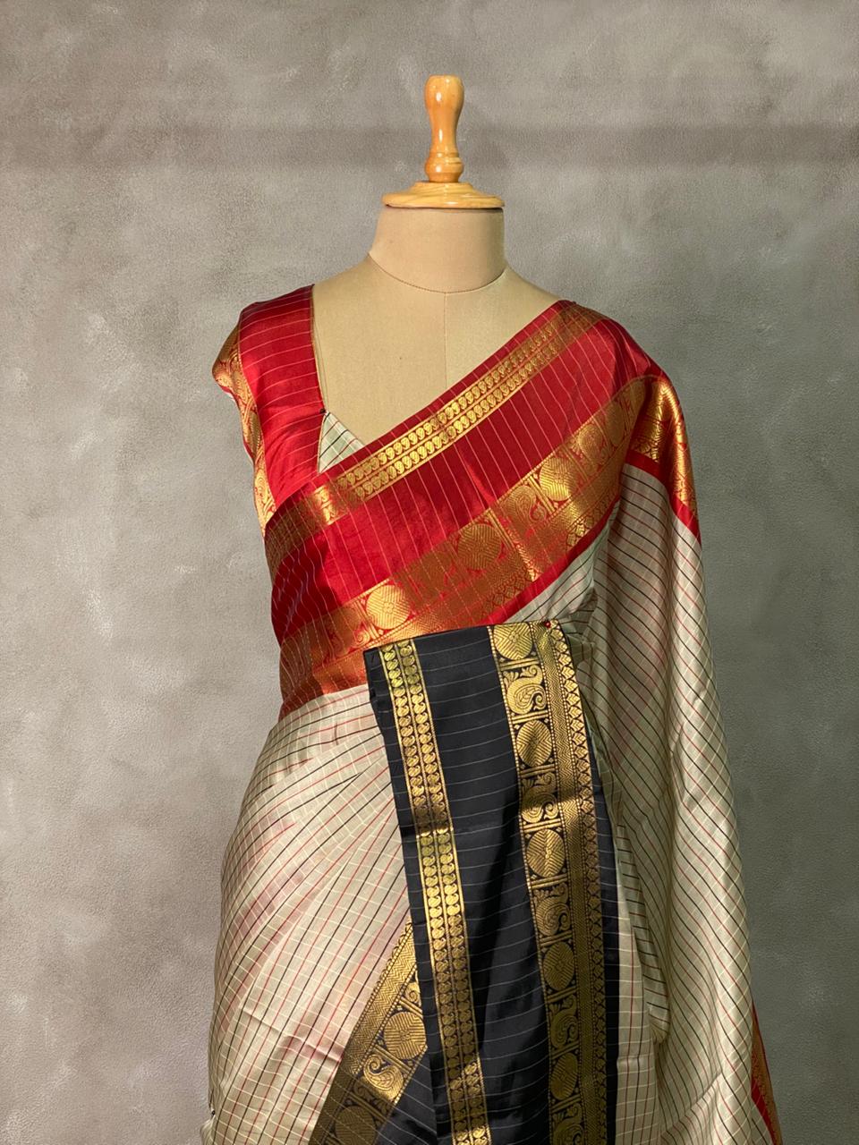 Beige ,Red and maroon silksaree - PMR5