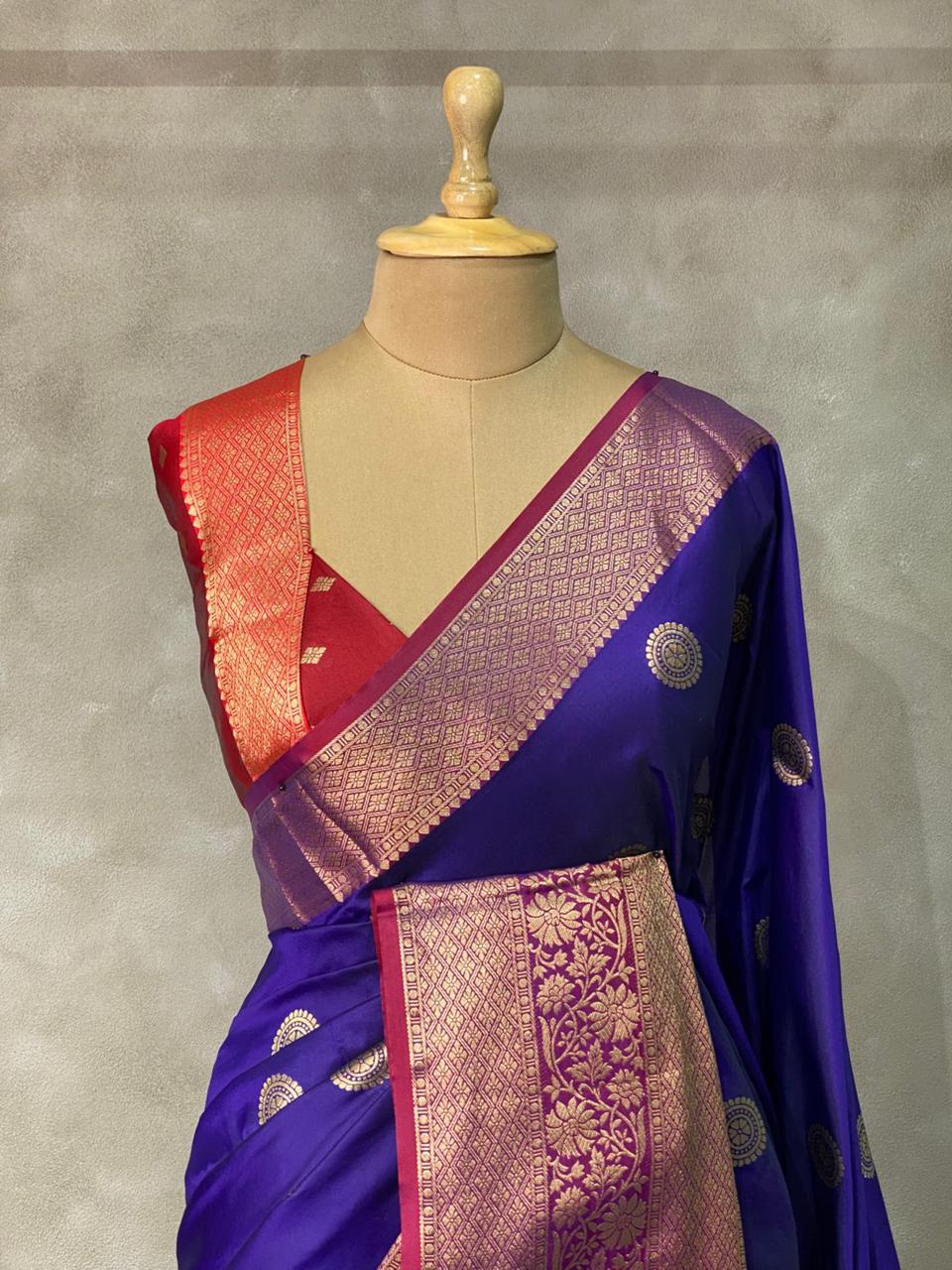 Blue and maroon Banarasi saree -BSP3D