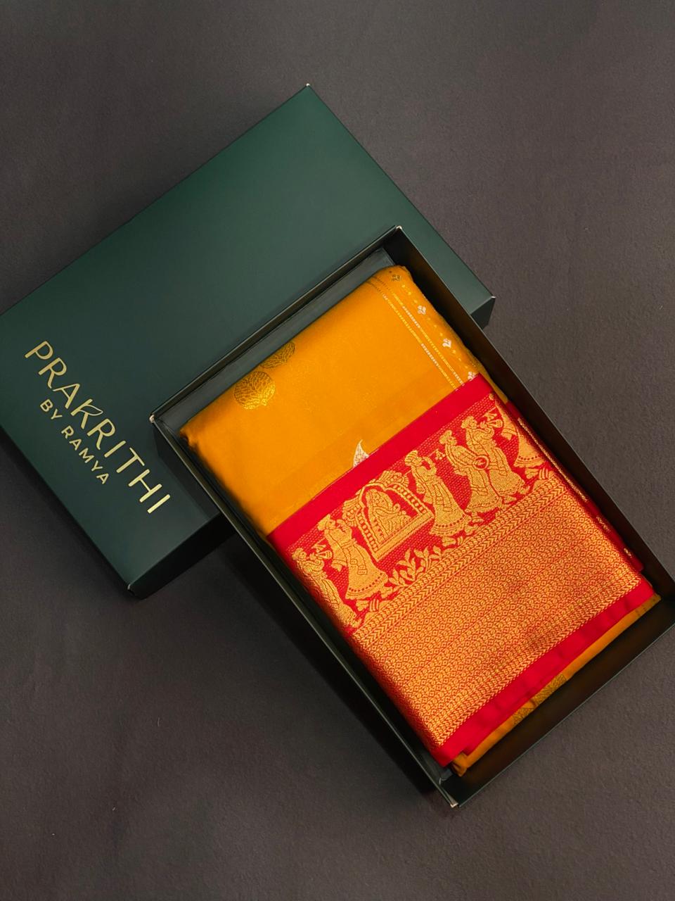 Yellow and Red silk saree- PSSR197