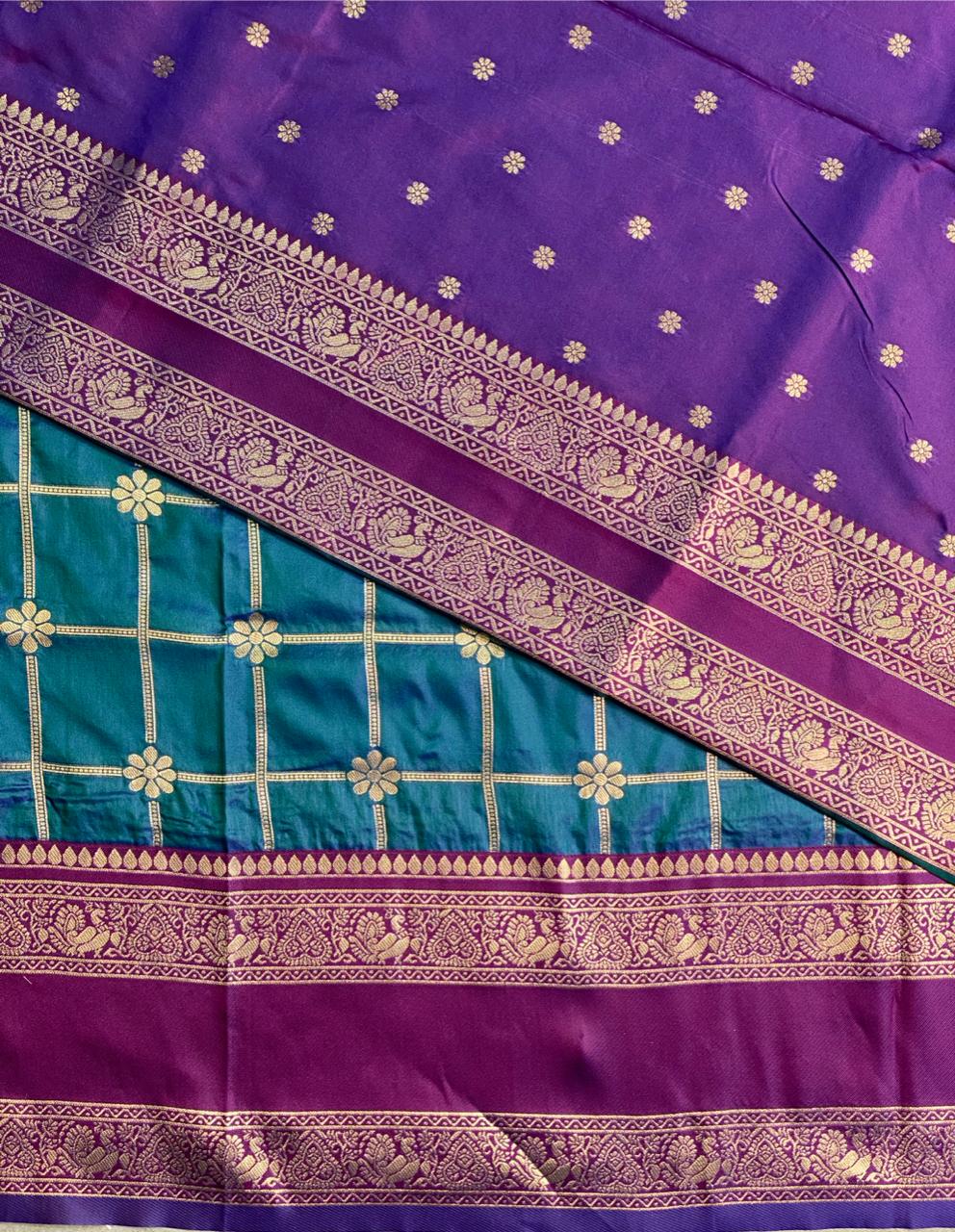 Peacock blue and Purple Banarasi saree -BSP16