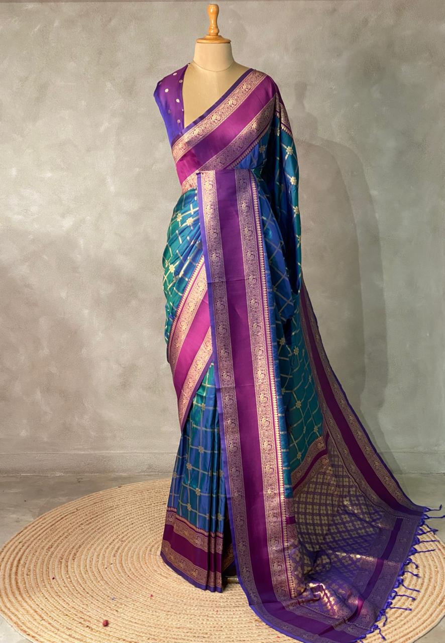 Peacock blue and Purple Banarasi saree -BSP16