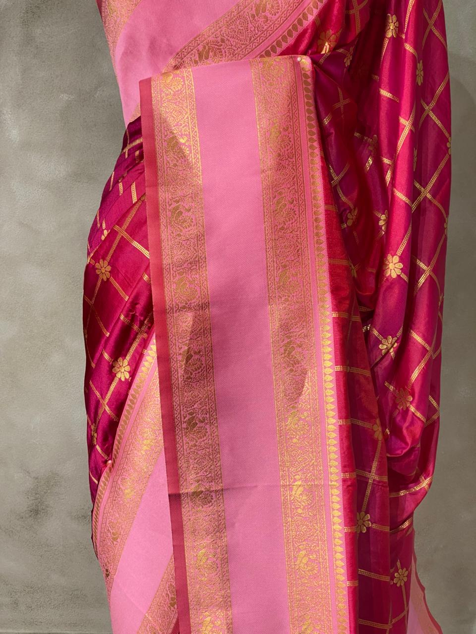 Maroonish Magenta and PinkBanarasi saree -BSP15