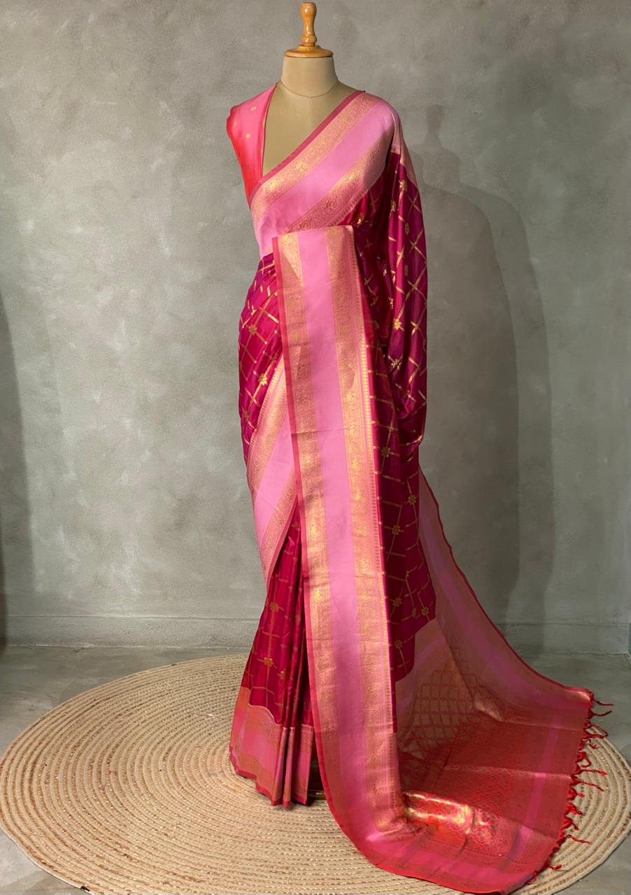 Maroonish Magenta and PinkBanarasi saree -BSP15
