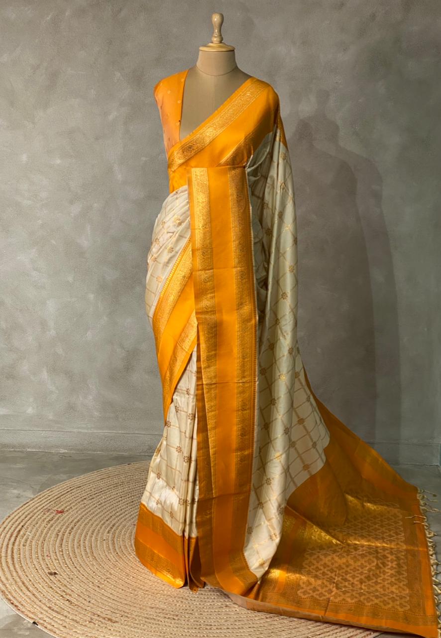 Sandal and Yellow Banarasi saree -BSP17