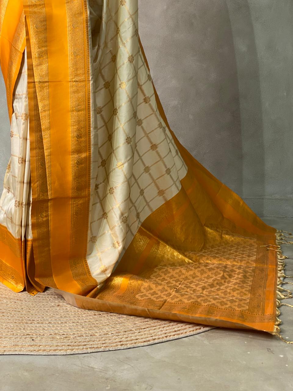 Sandal and Yellow Banarasi saree -BSP17