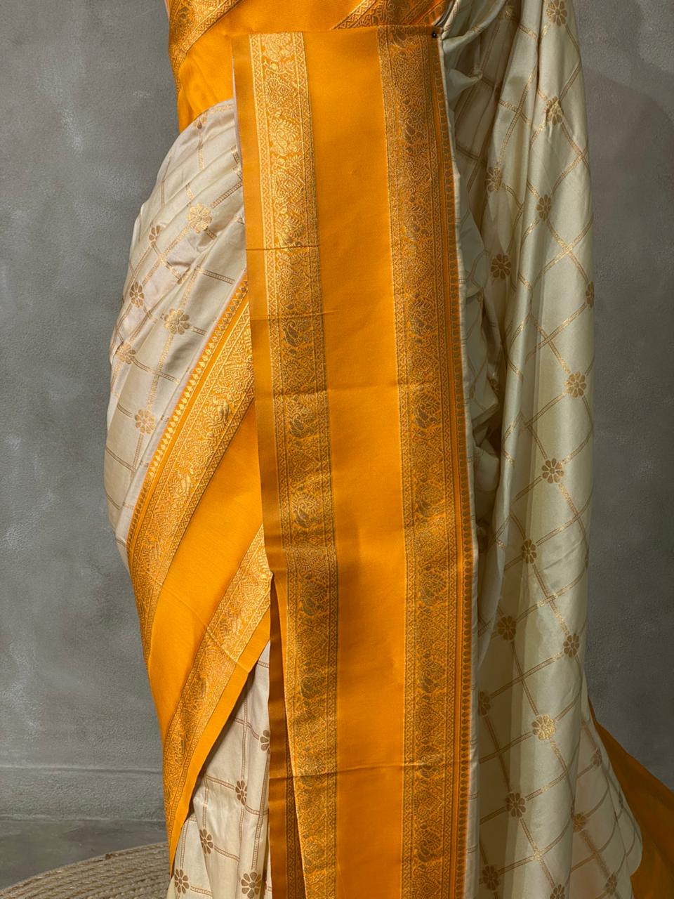 Sandal and Yellow Banarasi saree -BSP17