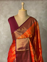 Rust Orange and Deep maroon semi Banarasi saree -PIH6